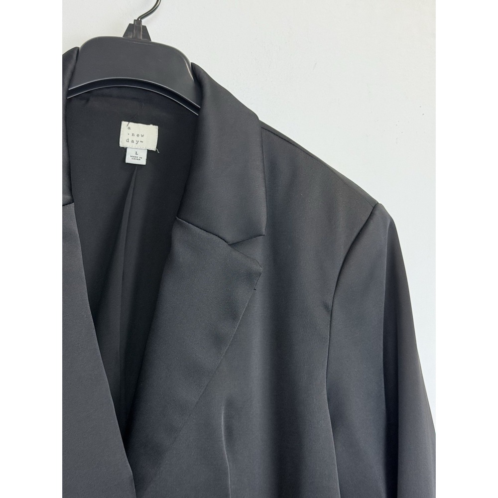 A New Day Satin Black Oversized‎ Jacket Womens L Double Breasted Blazer - Picture 2 of 8